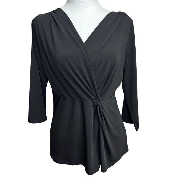 George Faux Wrap Blouse Womens L Black Twist Front Y2K Career Evening Out - Picture 1 of 9
